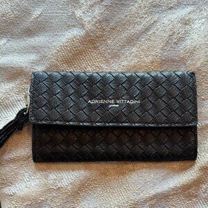 Adrienne Vittadini black weave wallet with strap